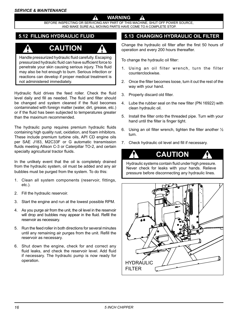 12 filling hydraulic fluid, 13 changing hydraulic oil filter, Caution | Echo CH5540H Owners Manual v.3 User Manual | Page 20 / 26