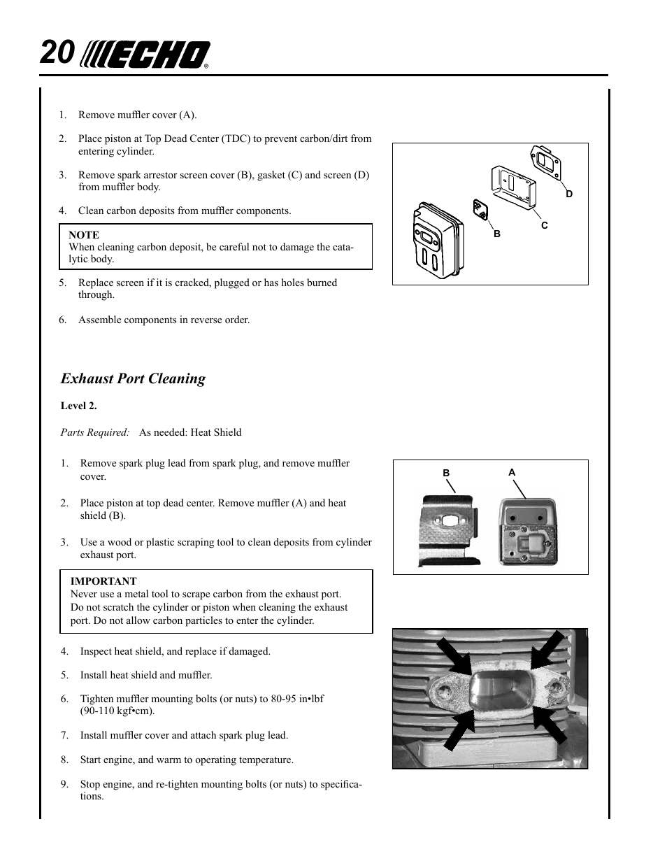 Exhaust port cleaning | Echo PE-230 Serial S75612001001 - S75612999999 User Manual | Page 20 / 32