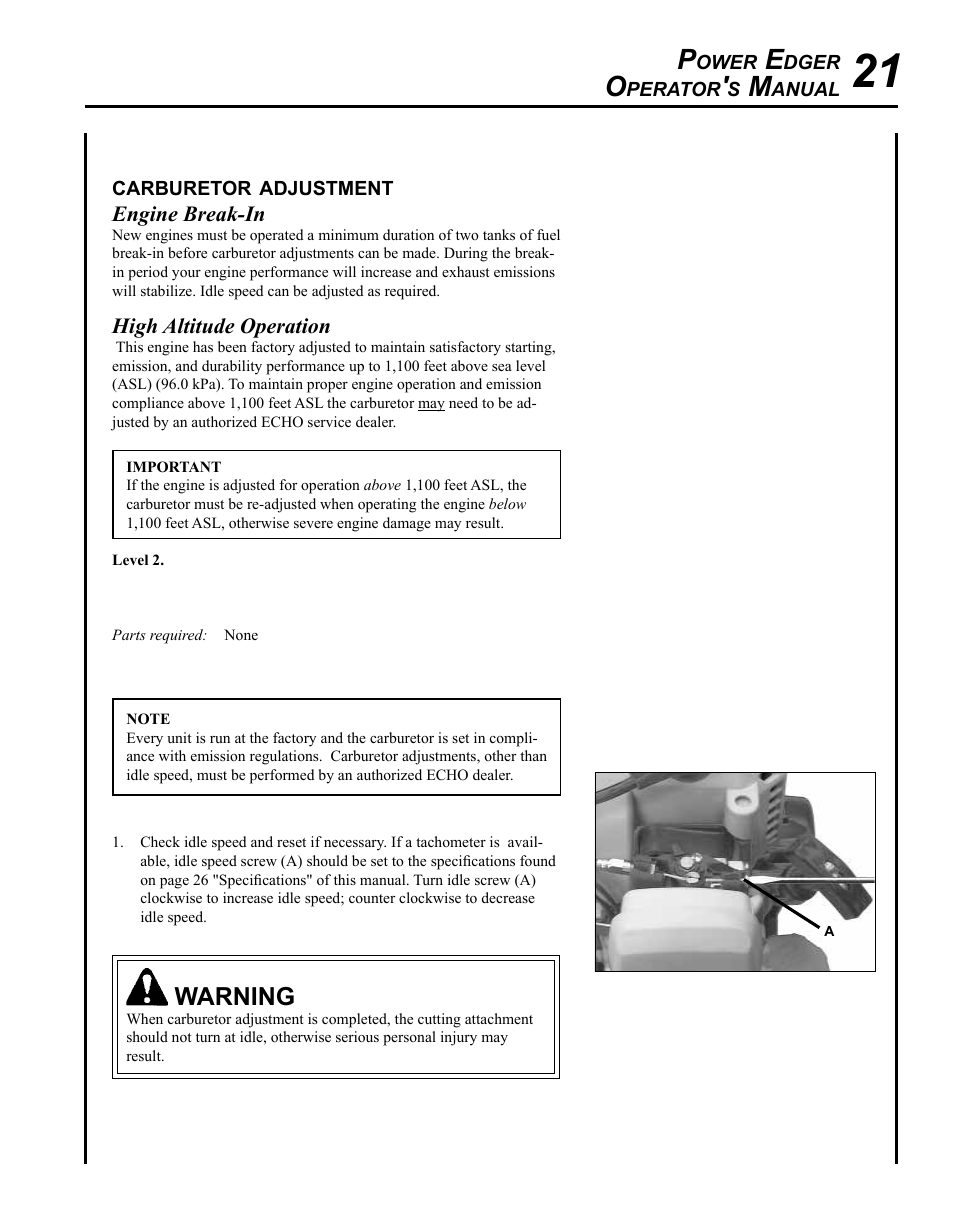 Warning | Echo PE-230 Serial S75612001001 - S75612999999 User Manual | Page 21 / 32