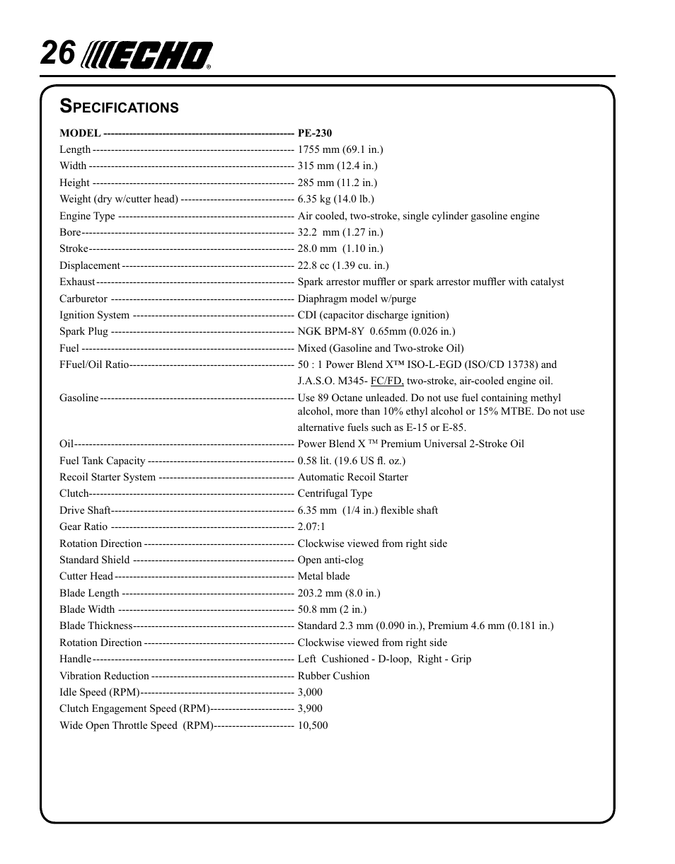 Echo PE-230 Serial S75612001001 - S75612999999 User Manual | Page 26 / 32