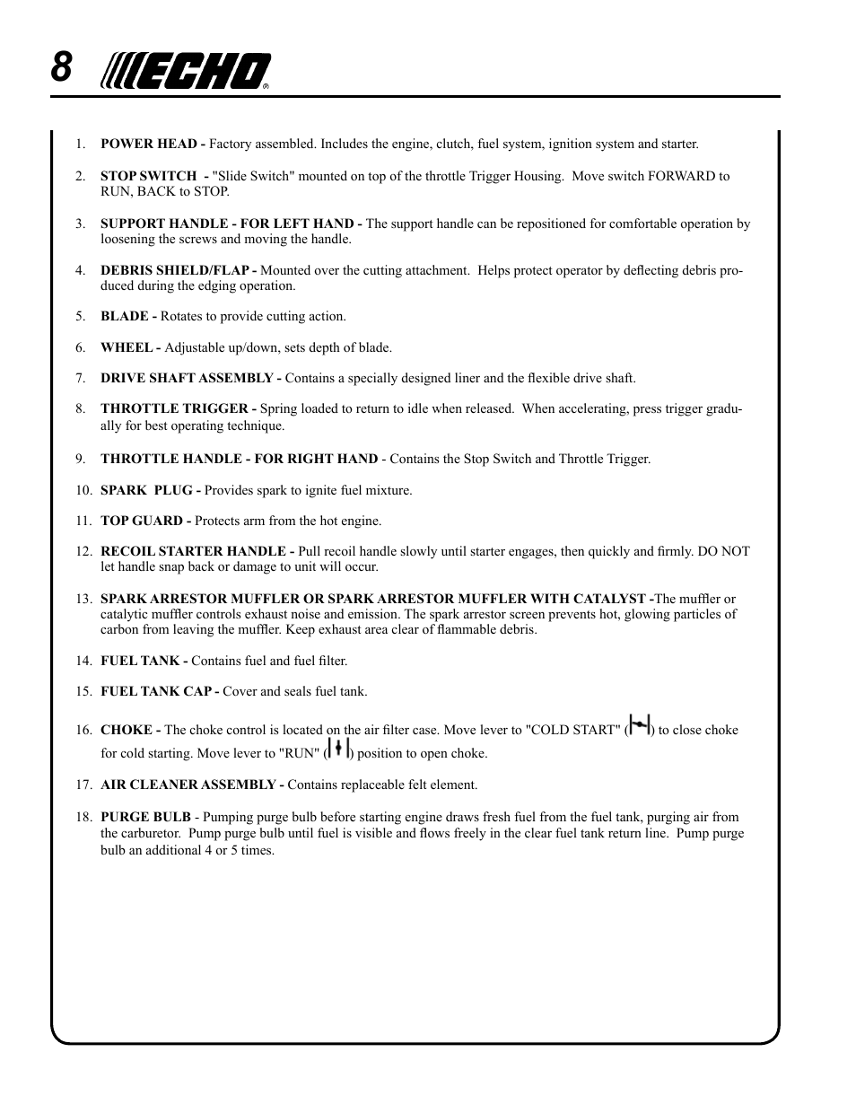 Echo PE-225 Serial S78712001001 - S78712051200 User Manual | Page 8 / 32