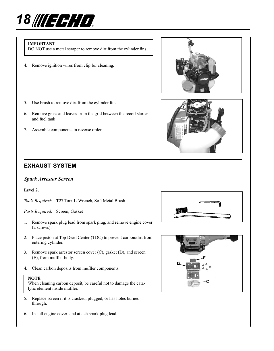 Exhaust system | Echo SHC-225S Serial S86111001001 - S86111001676 User Manual | Page 18 / 28