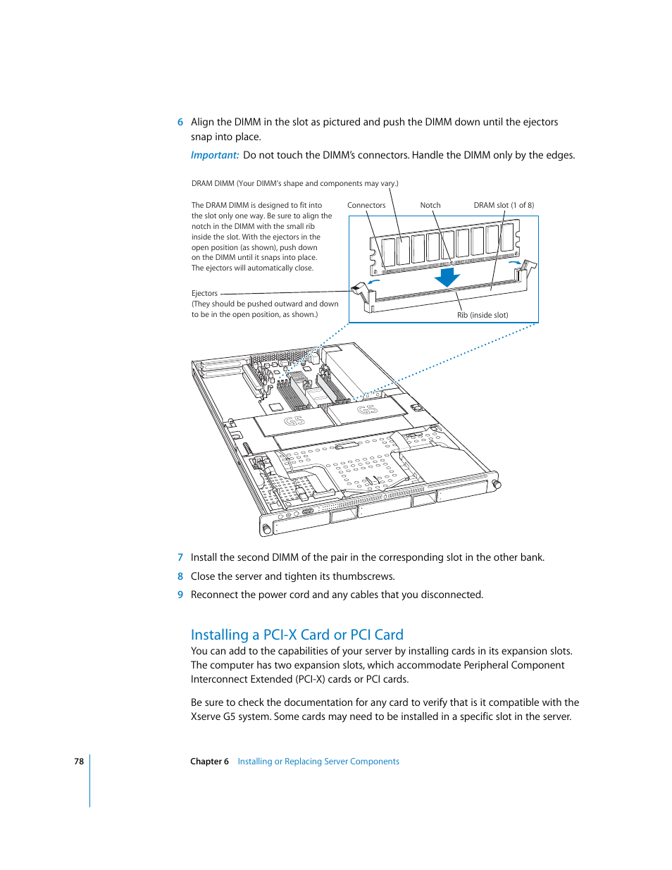 Installing a pci-x card or pci card | Apple Xserve G5 User Manual | Page 78 / 96