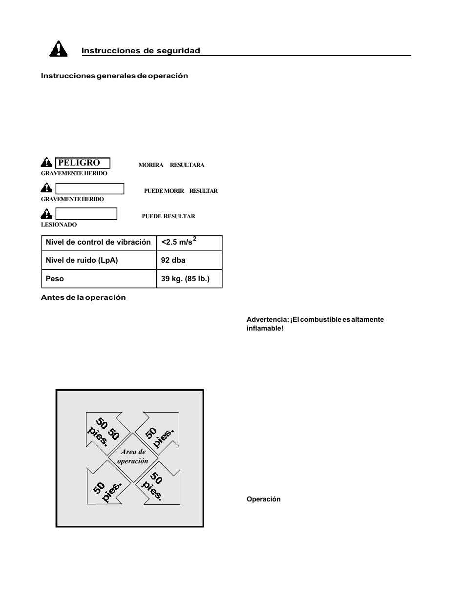 Advertencia precaucion, Peligro | Echo 74065S User Manual | Page 16 / 88