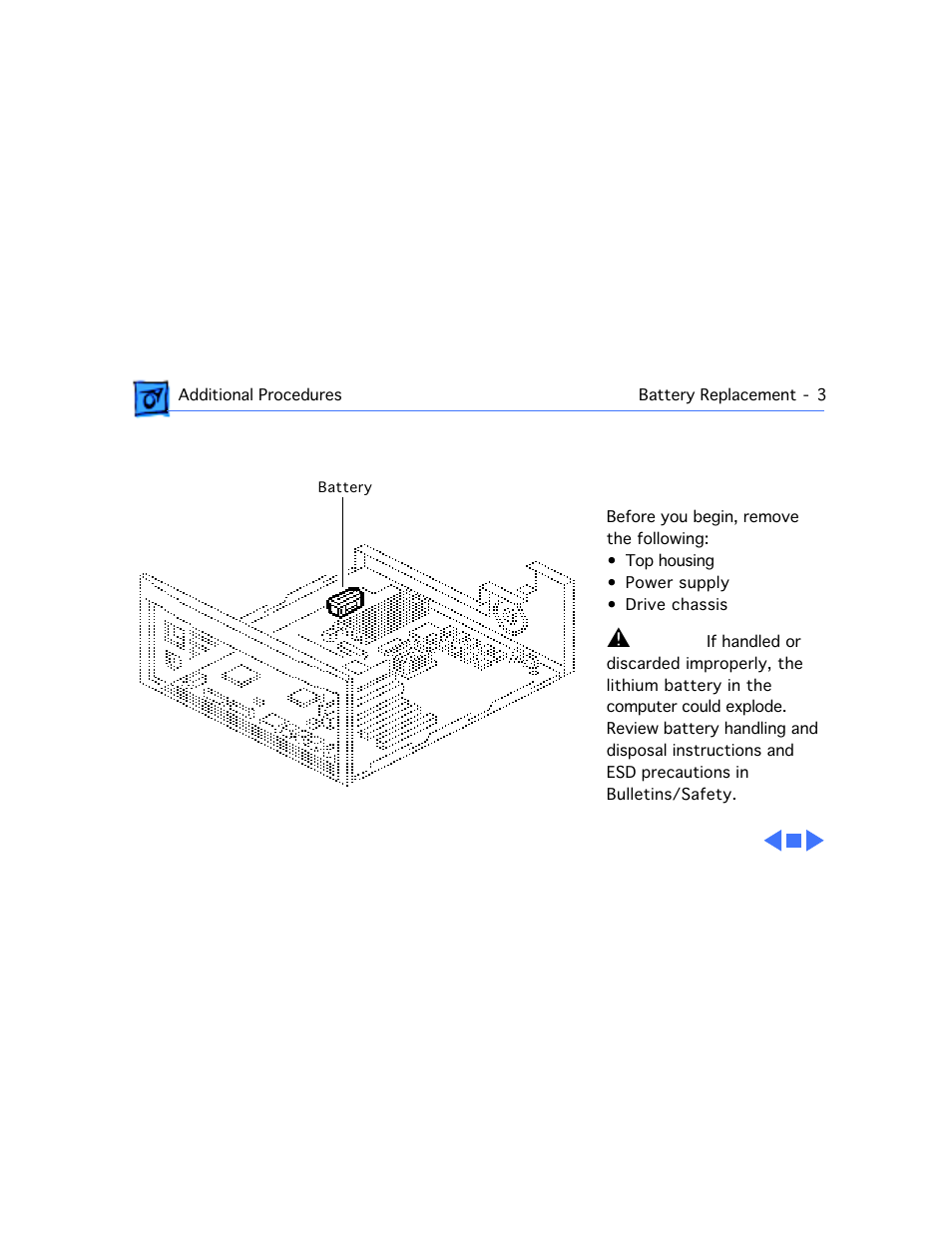 Battery replacement | Apple Power Macintosh 7100/80AV User Manual | Page 121 / 132