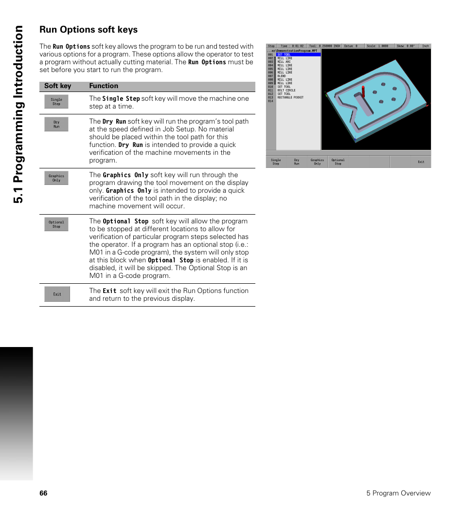 Run options soft keys, 1 pr ogr amming intr oduction | ACU-RITE MILLPWRG2 User Manual | Page 84 / 214