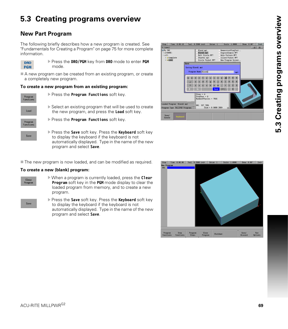 3 creating programs overview, New part program | ACU-RITE MILLPWRG2 User Manual | Page 87 / 214