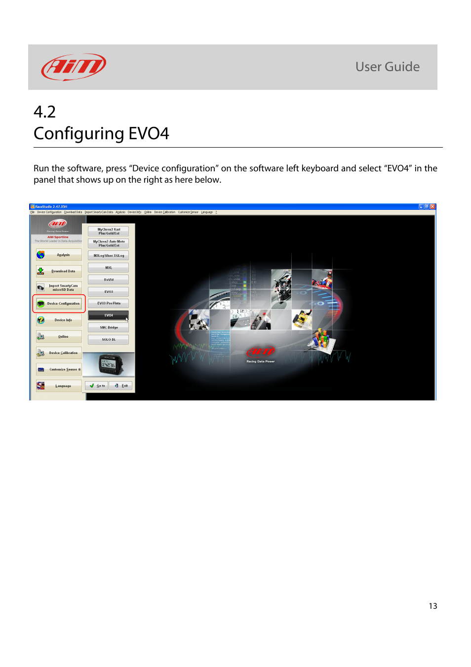 2 configuring evo4 | AiM Kit for SoloDL on Ducati User Manual | Page 14 / 16