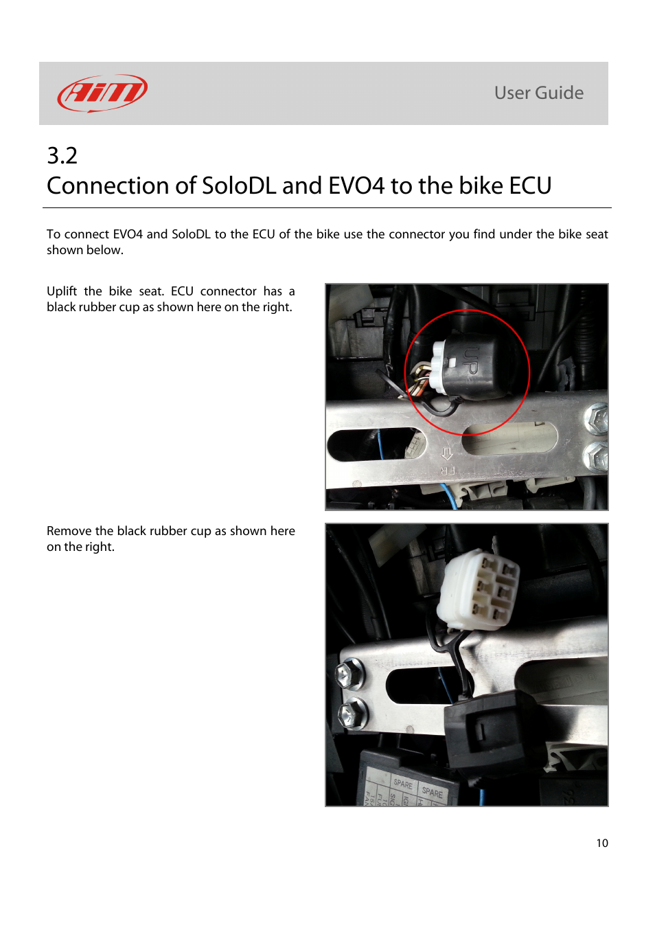 2 connection of solodl and evo4 to the bike ecu | AiM Kit for SoloDL on Suzuki GSX-R User Manual | Page 11 / 18