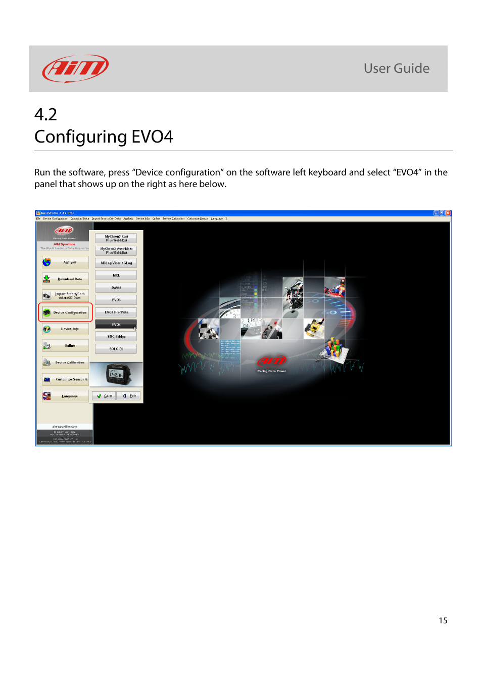 2 configuring evo4 | AiM Kit for SoloDL on Suzuki GSX-R User Manual | Page 16 / 18