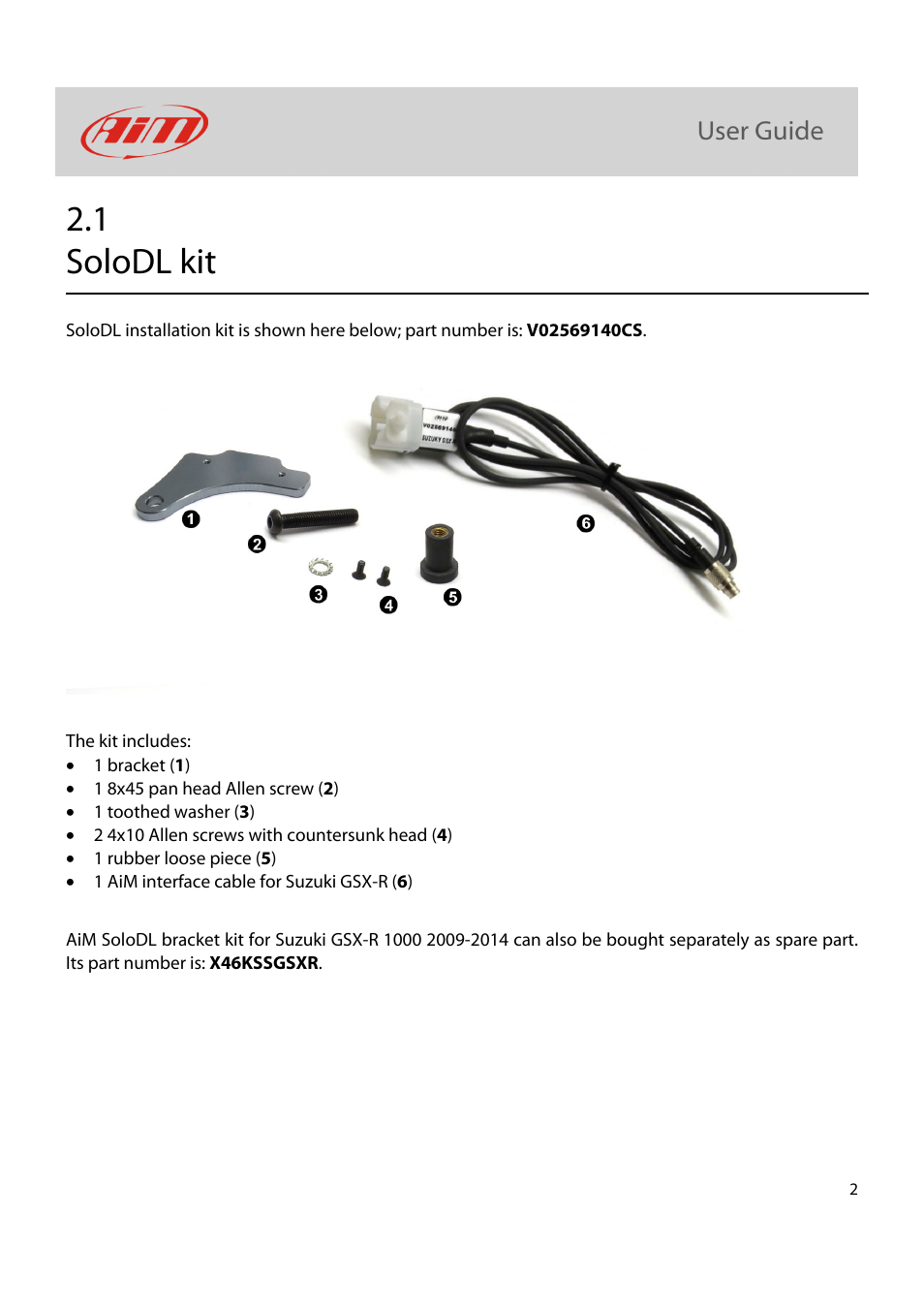1 solodl kit | AiM Kit for SoloDL on Suzuki GSX-R User Manual | Page 3 / 18