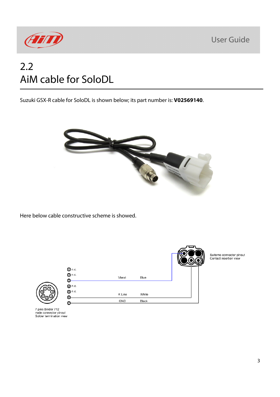 2 aim cable for solodl | AiM Kit for SoloDL on Suzuki GSX-R User Manual | Page 4 / 18