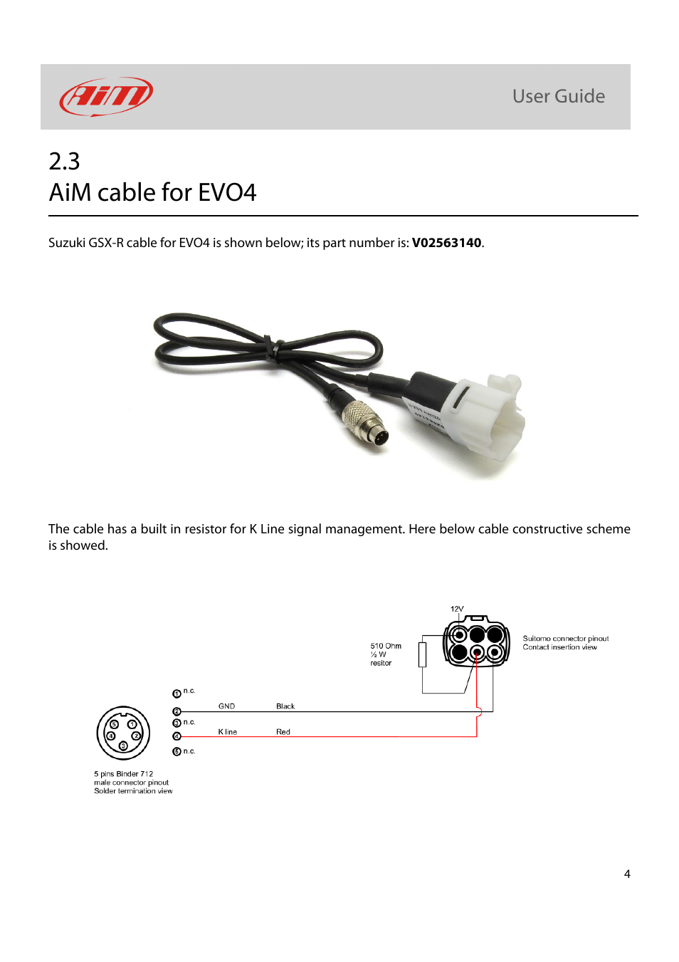 3 aim cable for evo4 | AiM Kit for SoloDL on Suzuki GSX-R User Manual | Page 5 / 18