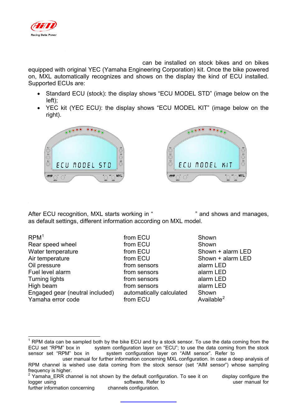 Chapter 4 – first start up and working mode, 1 – running mode | AiM Yamaha R6 User Manual | Page 11 / 23