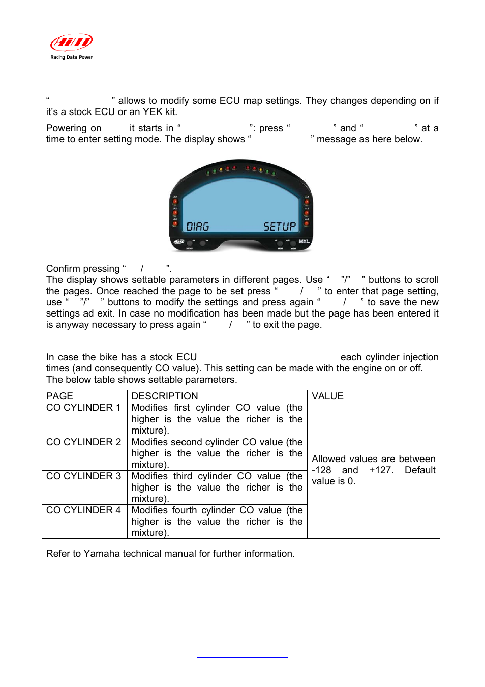 2 – setting mode, 1 – setting mode with stock ecu | AiM Yamaha R6 User Manual | Page 14 / 23