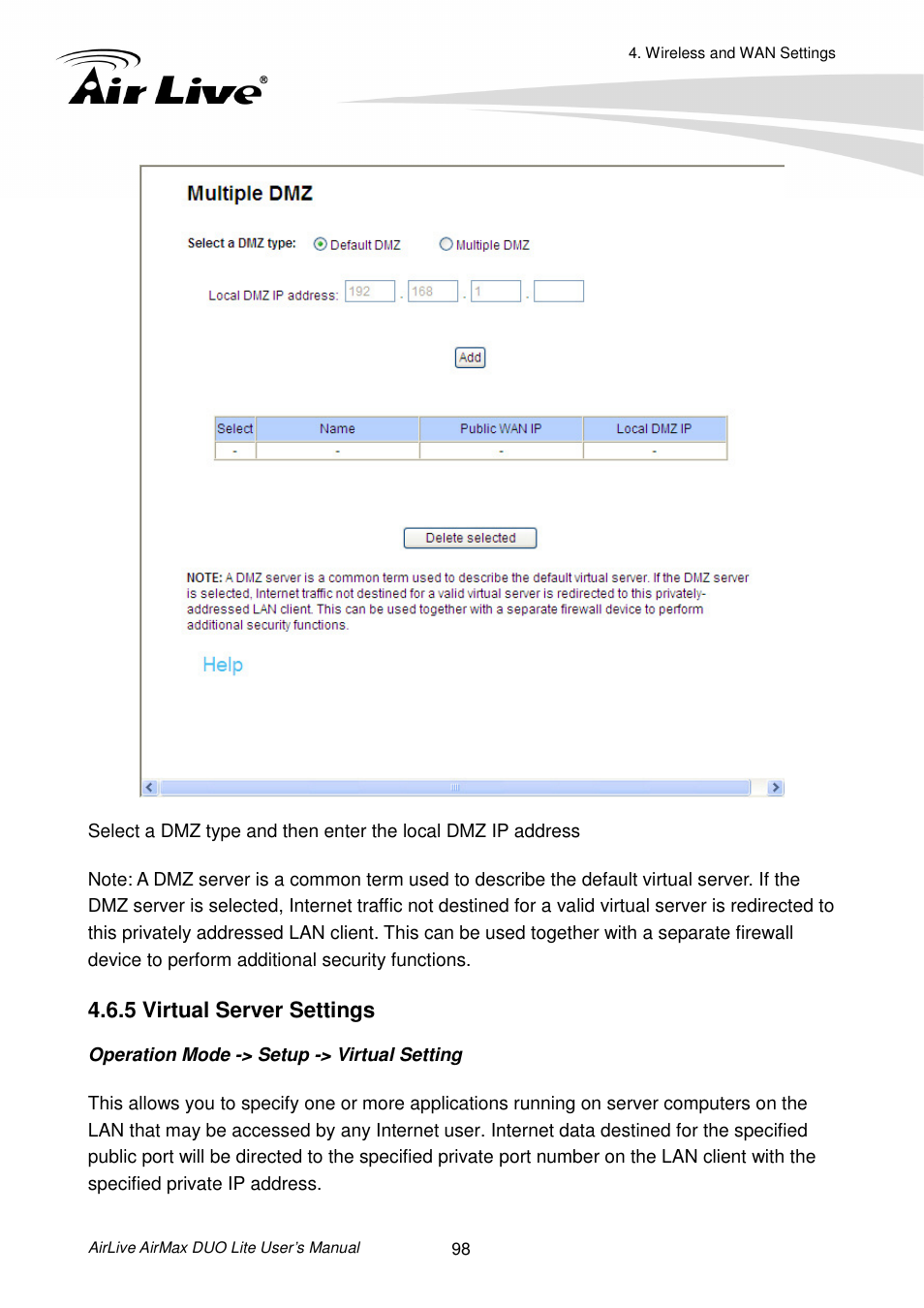 5 virtual server settings | AirLive AirMax DUO Lite User Manual | Page 106 / 207