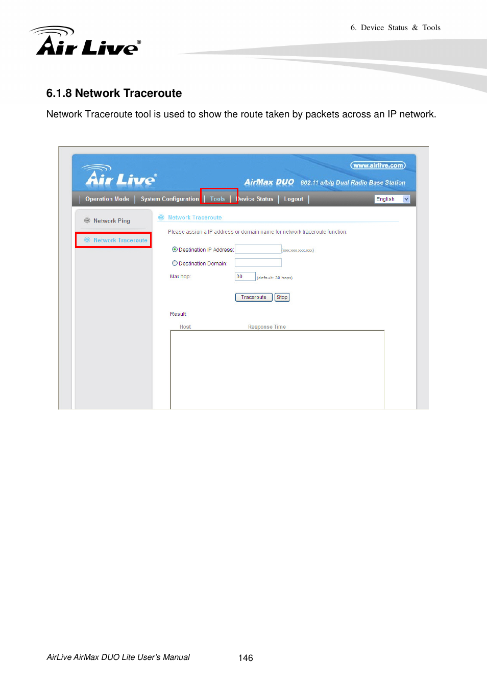 8 network traceroute | AirLive AirMax DUO Lite User Manual | Page 154 / 207