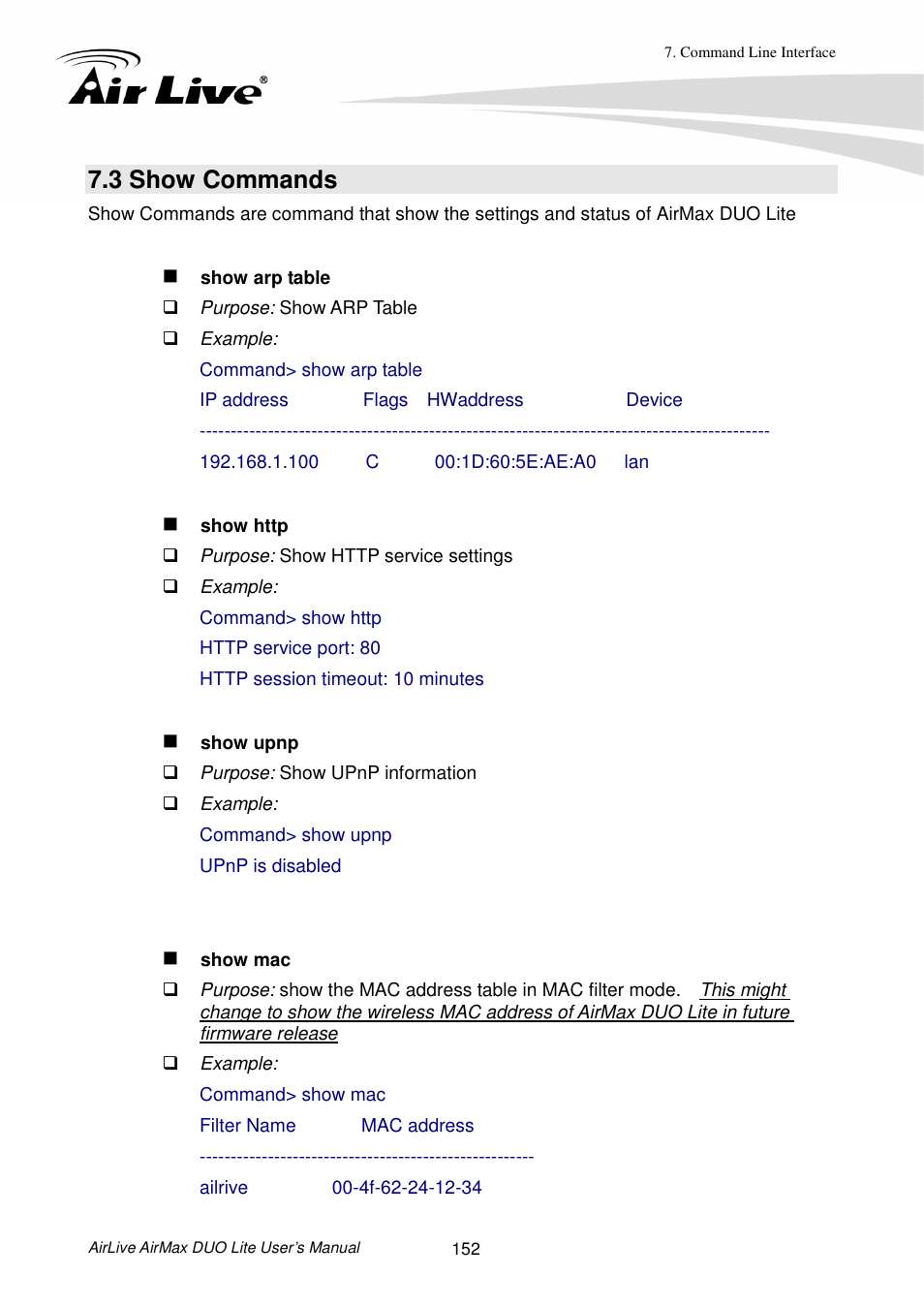 3 show commands | AirLive AirMax DUO Lite User Manual | Page 160 / 207