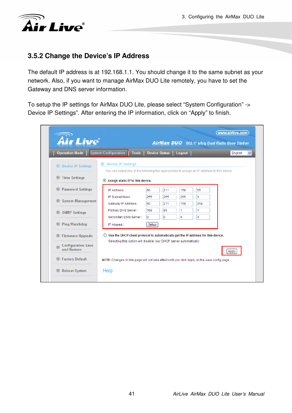 2 change the device’s ip address | AirLive AirMax DUO Lite User Manual | Page 49 / 207
