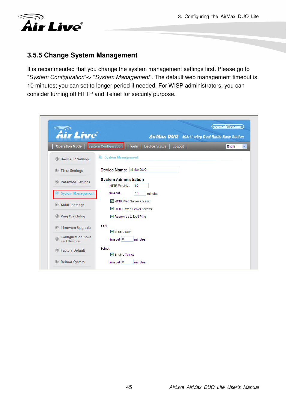 6 change password, 5 change system management | AirLive AirMax DUO Lite User Manual | Page 53 / 207
