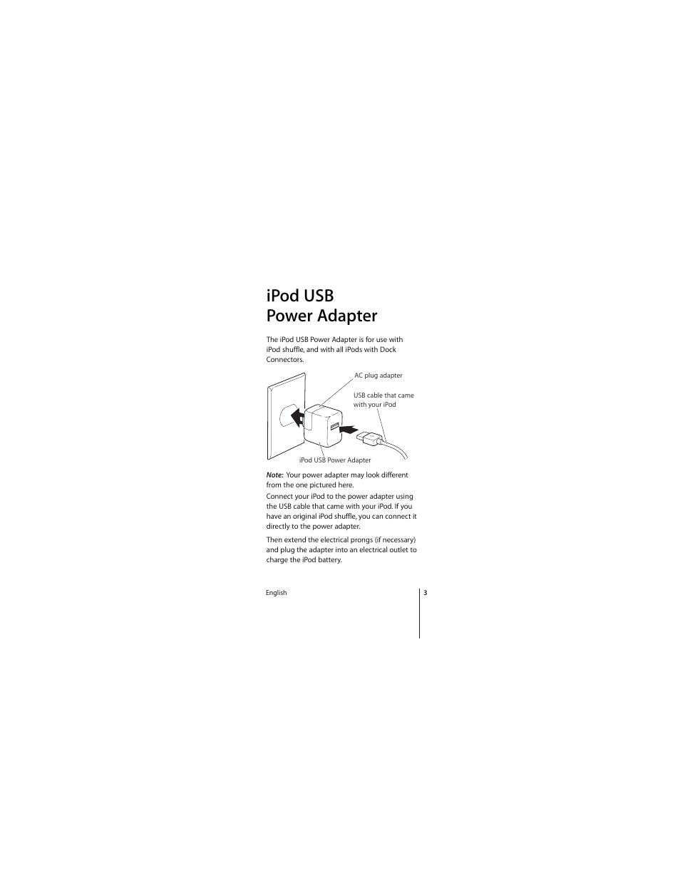 Ipod usb power adapter | Apple iPod USB Power Adapter User Manual | Page 3 / 20