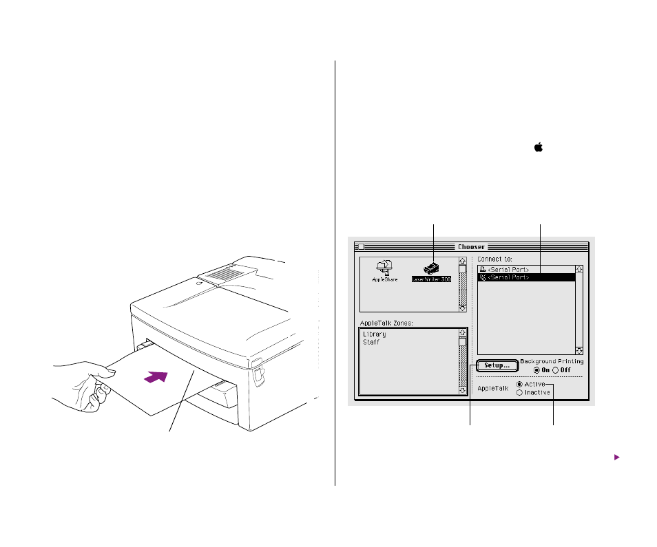 Sharing your printer with other users 21, Printing on both sides of a page, Sharing your printer with other users | Apple Personal LaserWriter300 User Manual | Page 29 / 55