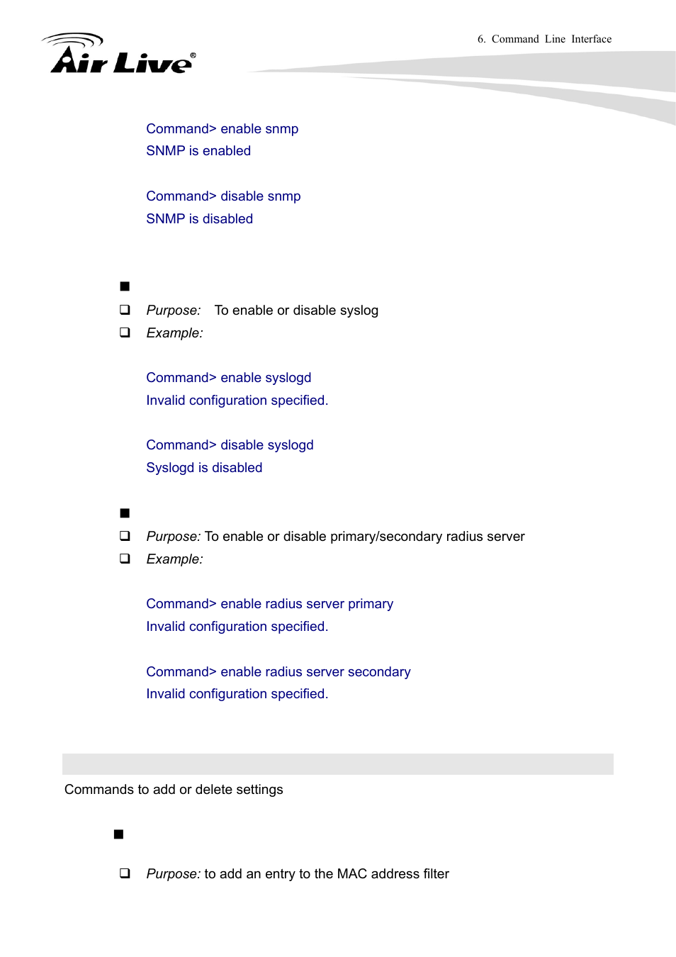 6 add/delete commands | AirLive WLA-9000AP User Manual | Page 124 / 171