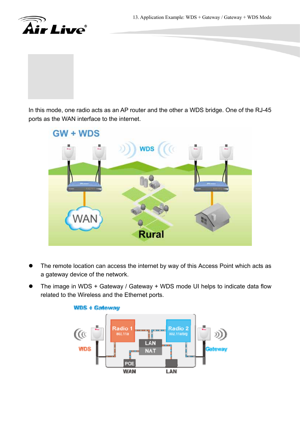 Application example: wds + gateway / gateway + wds | AirLive WLA-9000AP User Manual | Page 142 / 171