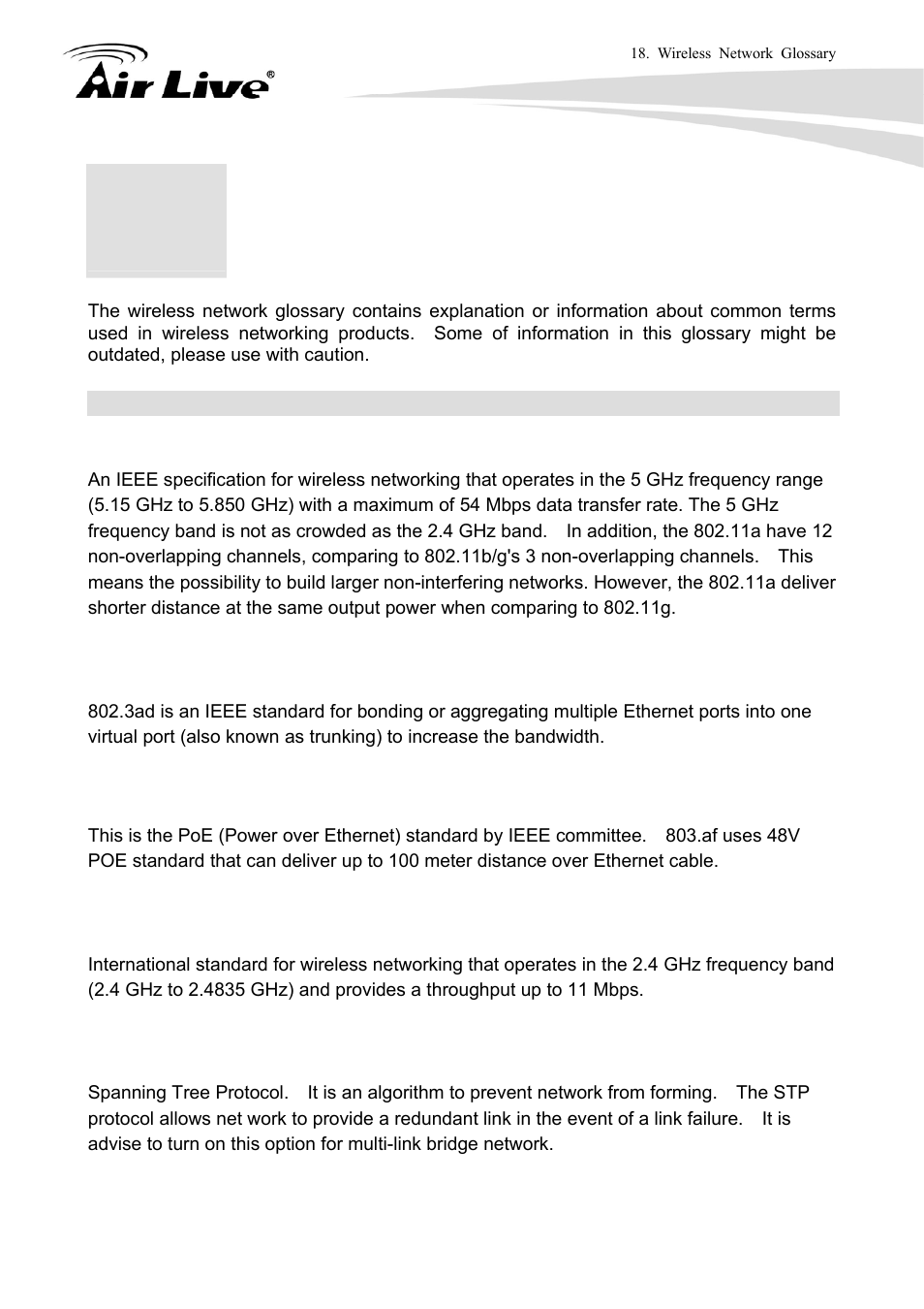 Wireless network glossary | AirLive WLA-9000AP User Manual | Page 157 / 171