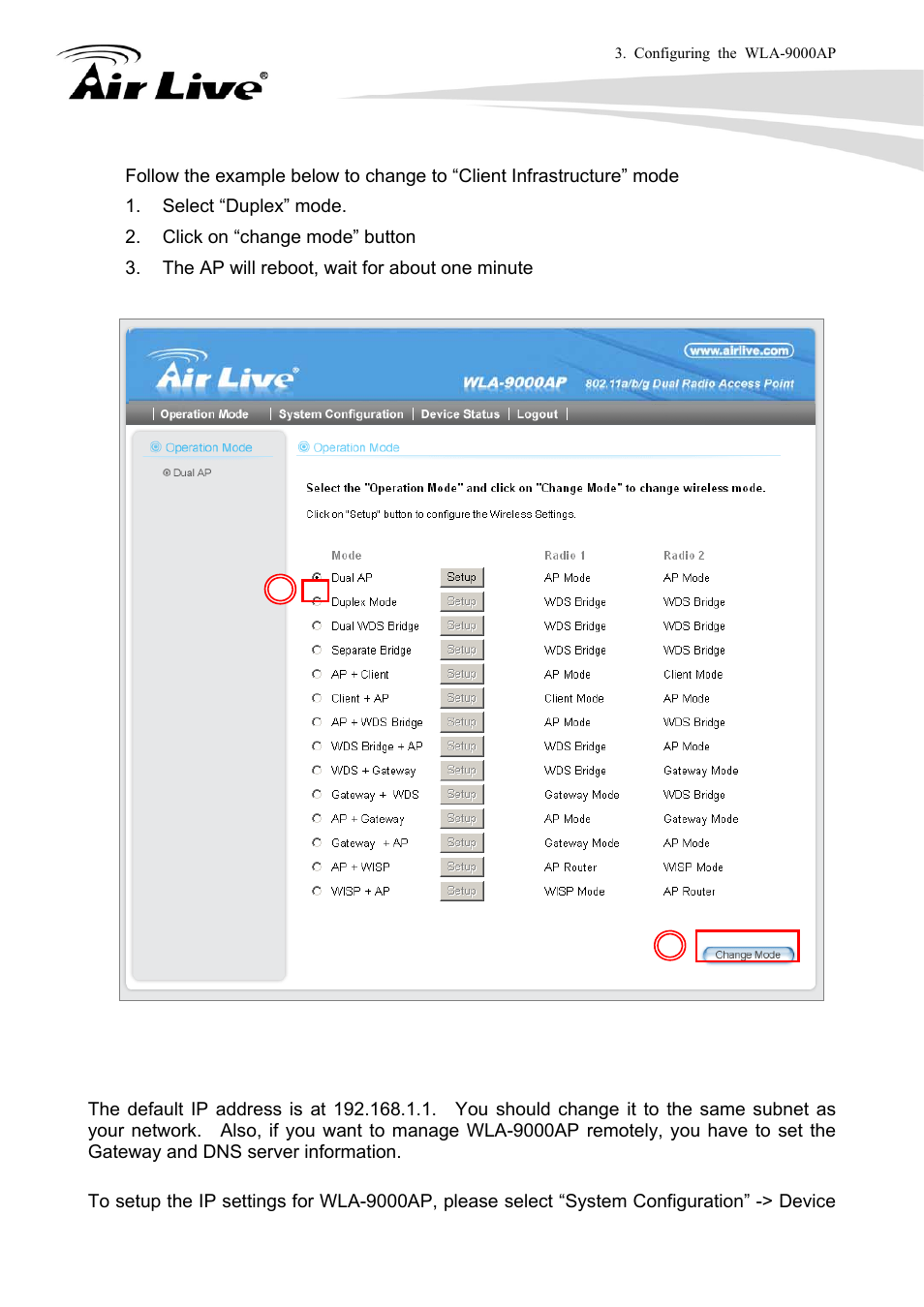 2 change the device’s ip address | AirLive WLA-9000AP User Manual | Page 30 / 171