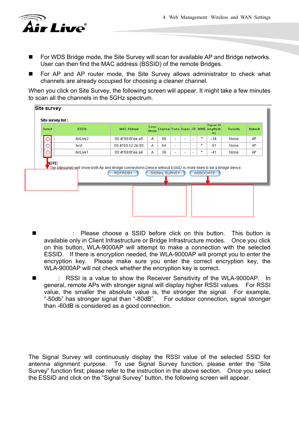 3 signal survey | AirLive WLA-9000AP User Manual | Page 40 / 171