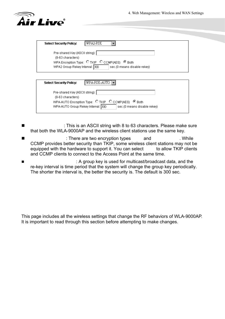 7 advance settings | AirLive WLA-9000AP User Manual | Page 47 / 171