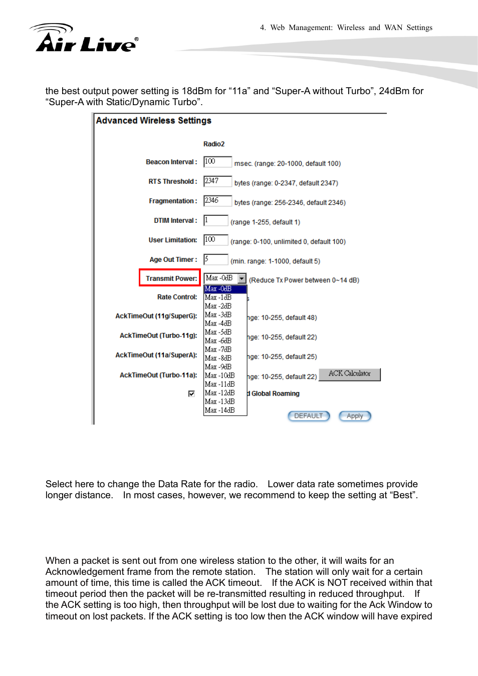 8 rate control, 9 ack timeout | AirLive WLA-9000AP User Manual | Page 50 / 171