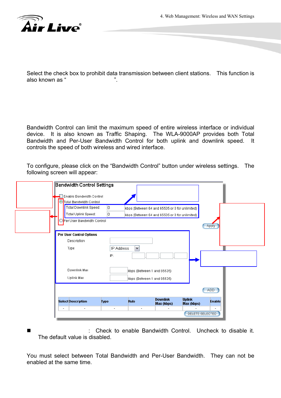 12 enable wireless client isolation, 13 bandwidth control | AirLive WLA-9000AP User Manual | Page 63 / 171