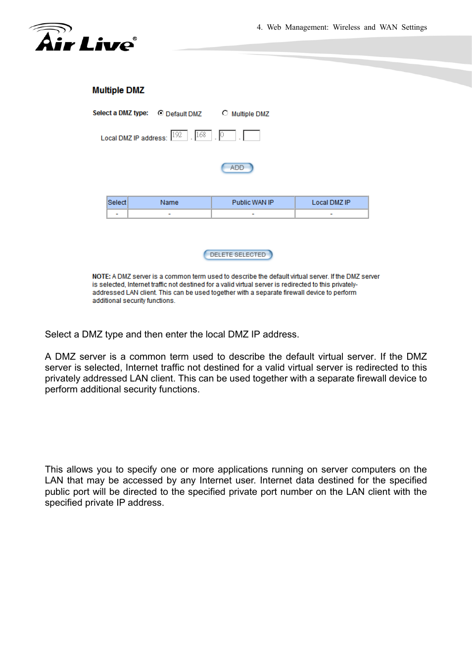4 virtual server settings | AirLive WLA-9000AP User Manual | Page 78 / 171
