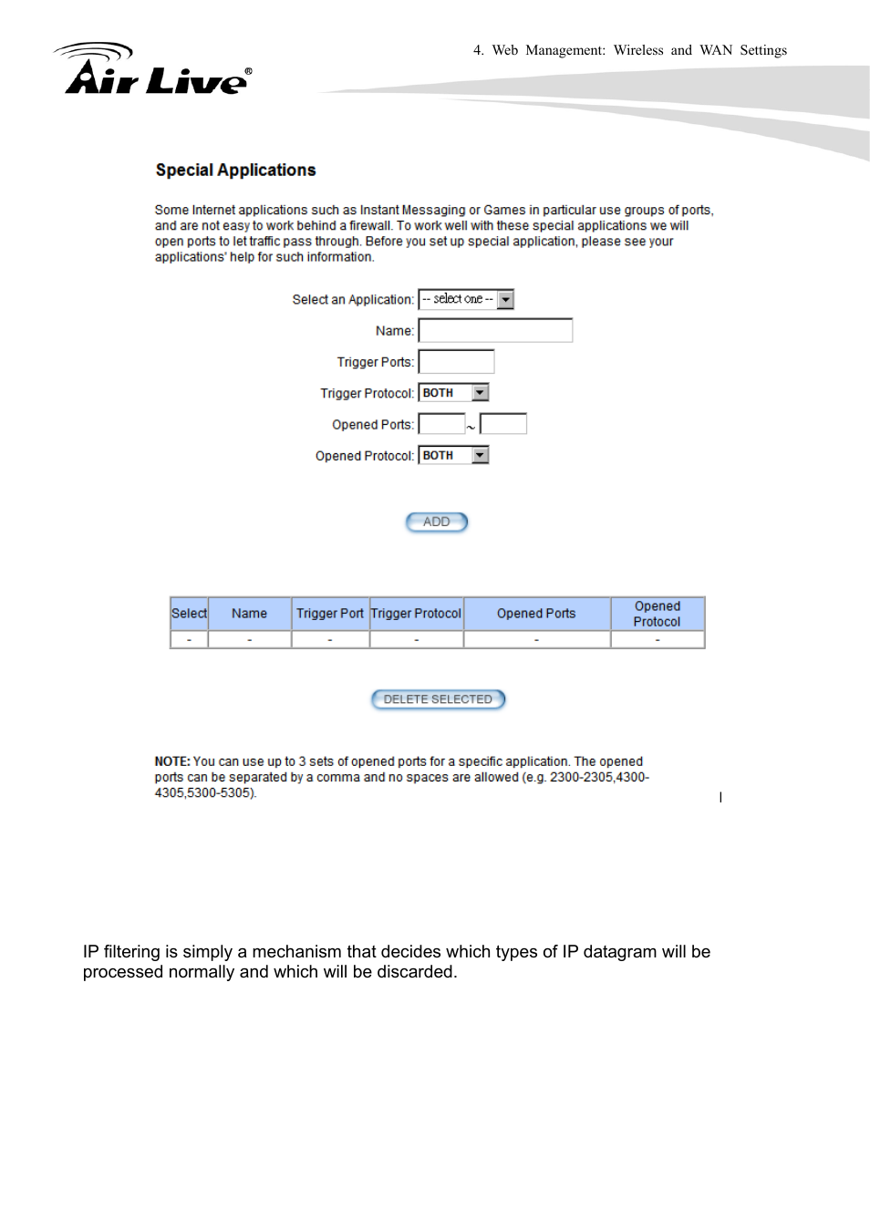 6 ip filtering settings | AirLive WLA-9000AP User Manual | Page 80 / 171