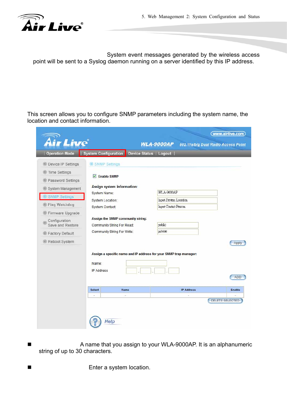 5 snmp settings | AirLive WLA-9000AP User Manual | Page 92 / 171