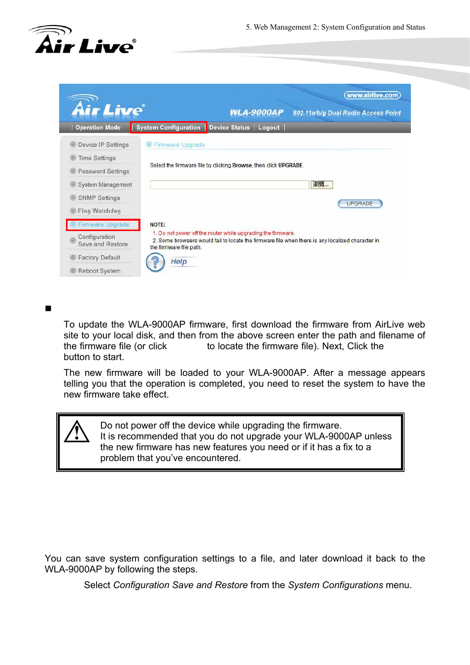 8 configuration save and restore | AirLive WLA-9000AP User Manual | Page 95 / 171