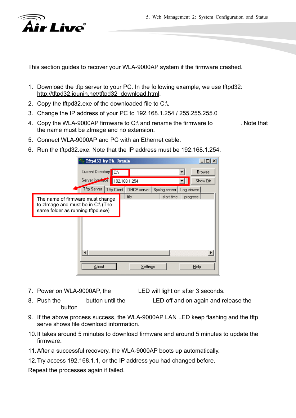 1 wla-9000ap emergency recovery | AirLive WLA-9000AP User Manual | Page 98 / 171