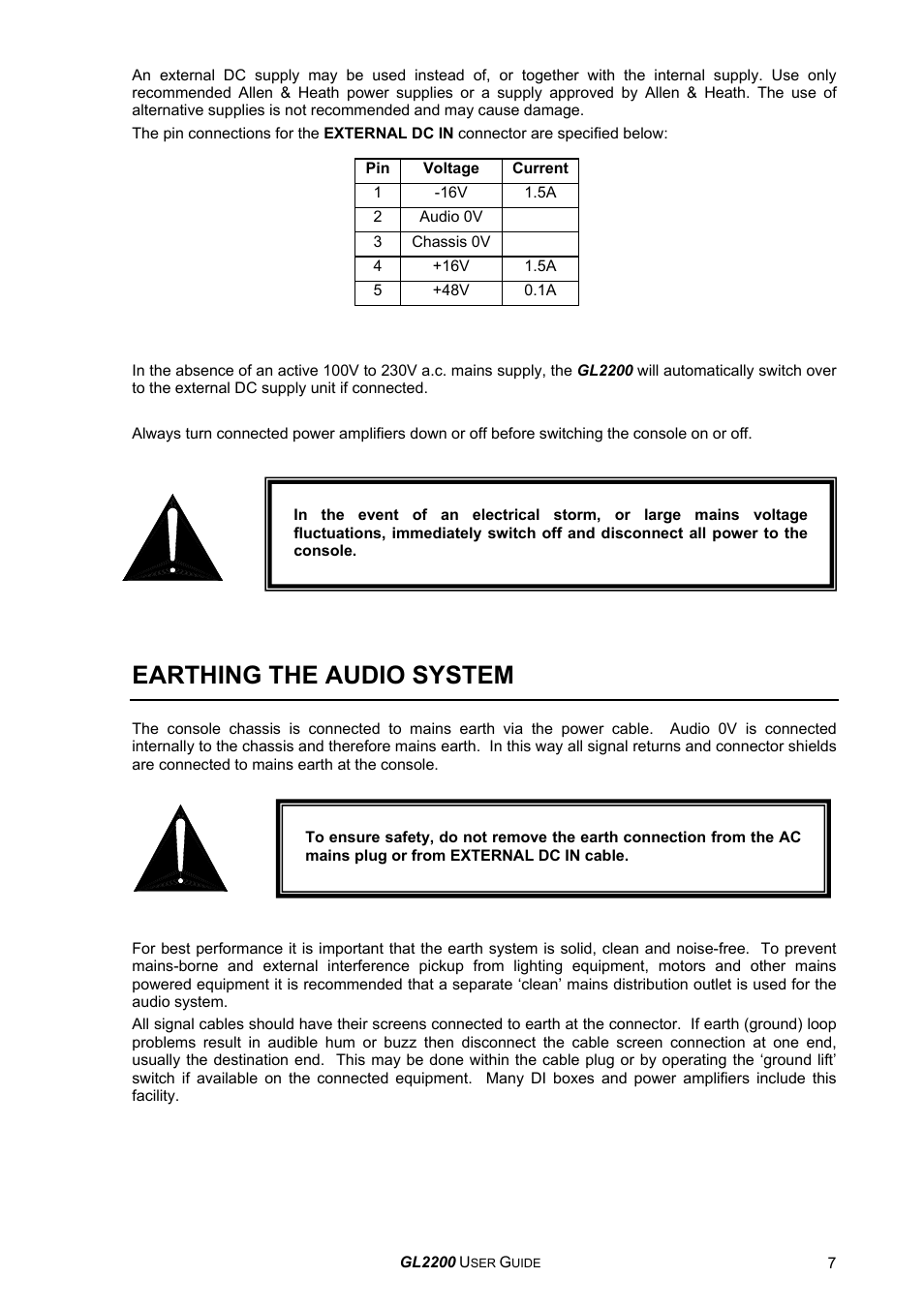 Earthing the audio system | Allen&Heath GL2200 USER GUIDE User Manual | Page 7 / 28