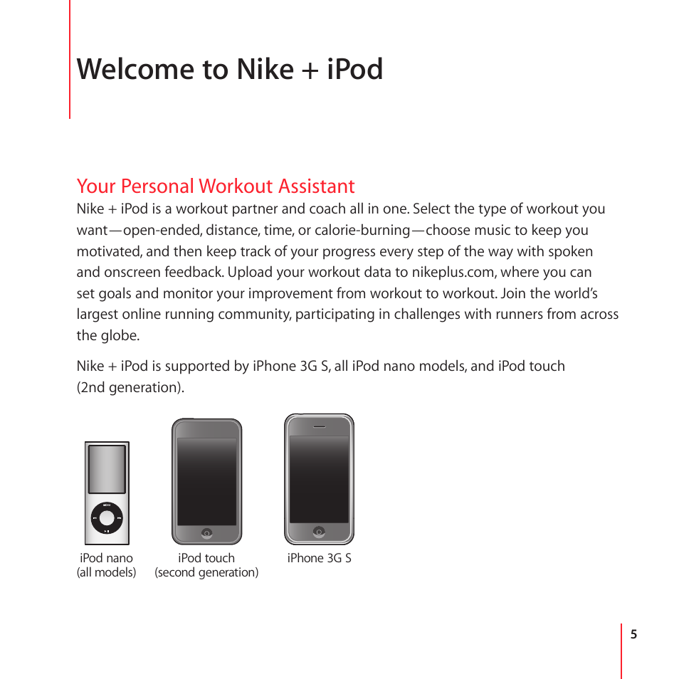 Welcome to nike + ipod, Your personal workout assistant | Apple Nike + iPod User Manual | Page 5 / 100