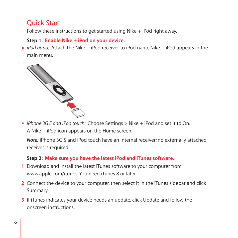 Quick start | Apple Nike + iPod User Manual | Page 6 / 100