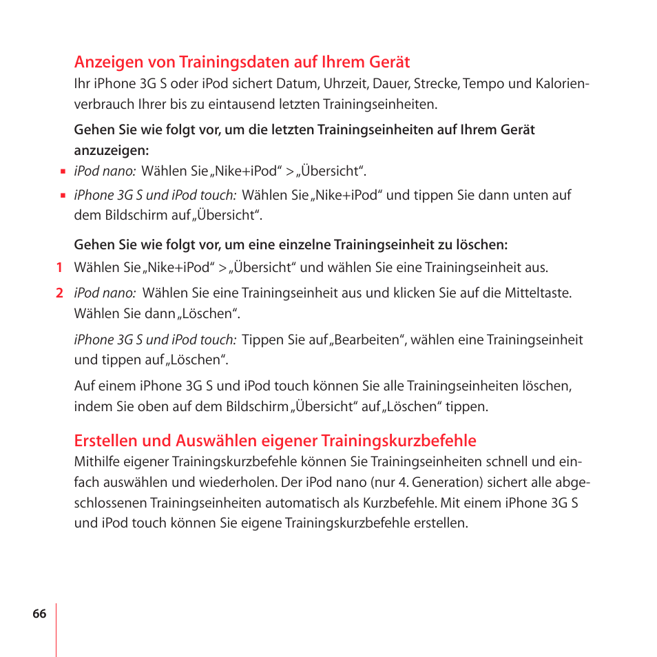 Anzeigen von trainingsdaten auf ihrem gerät | Apple Nike + iPod User Manual | Page 66 / 100