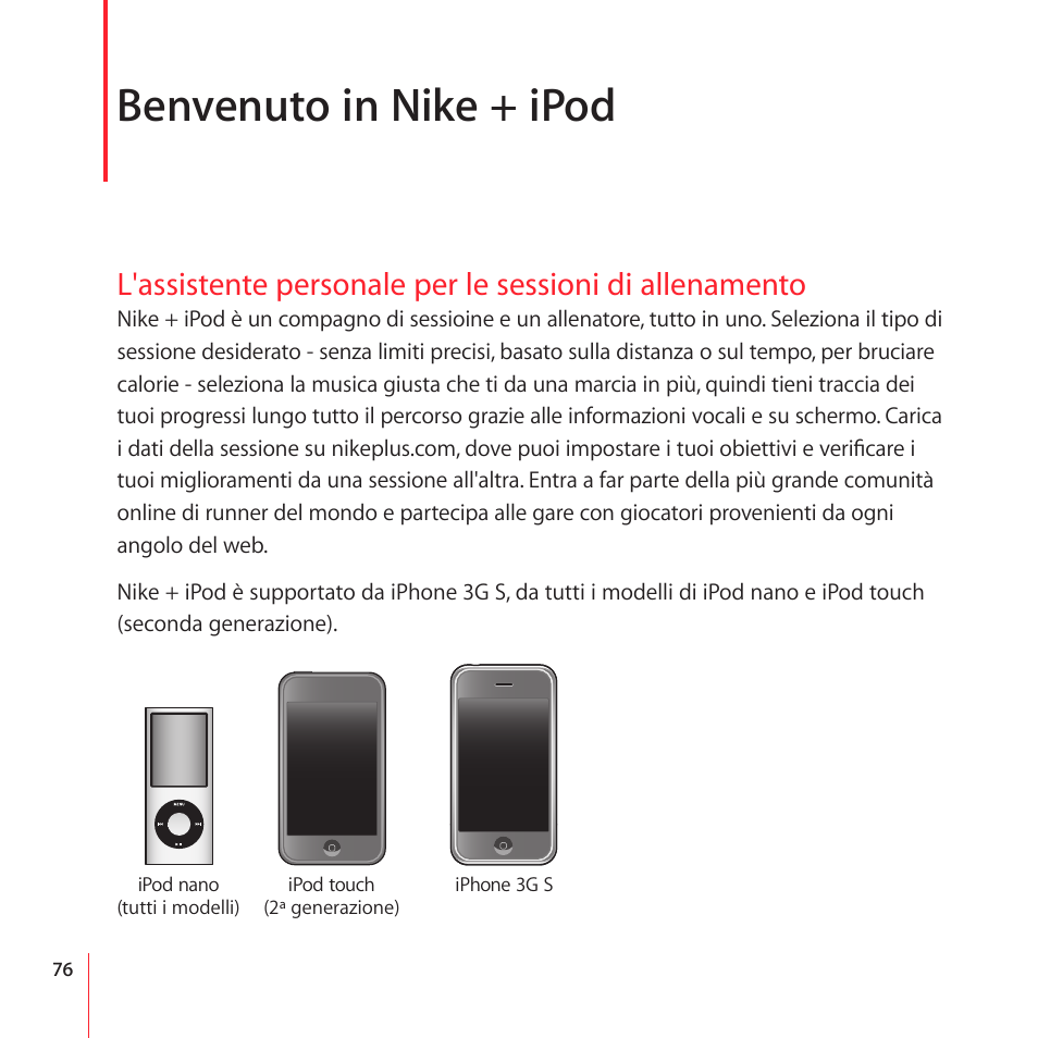 Benvenuto in nike + ipod | Apple Nike + iPod User Manual | Page 76 / 100