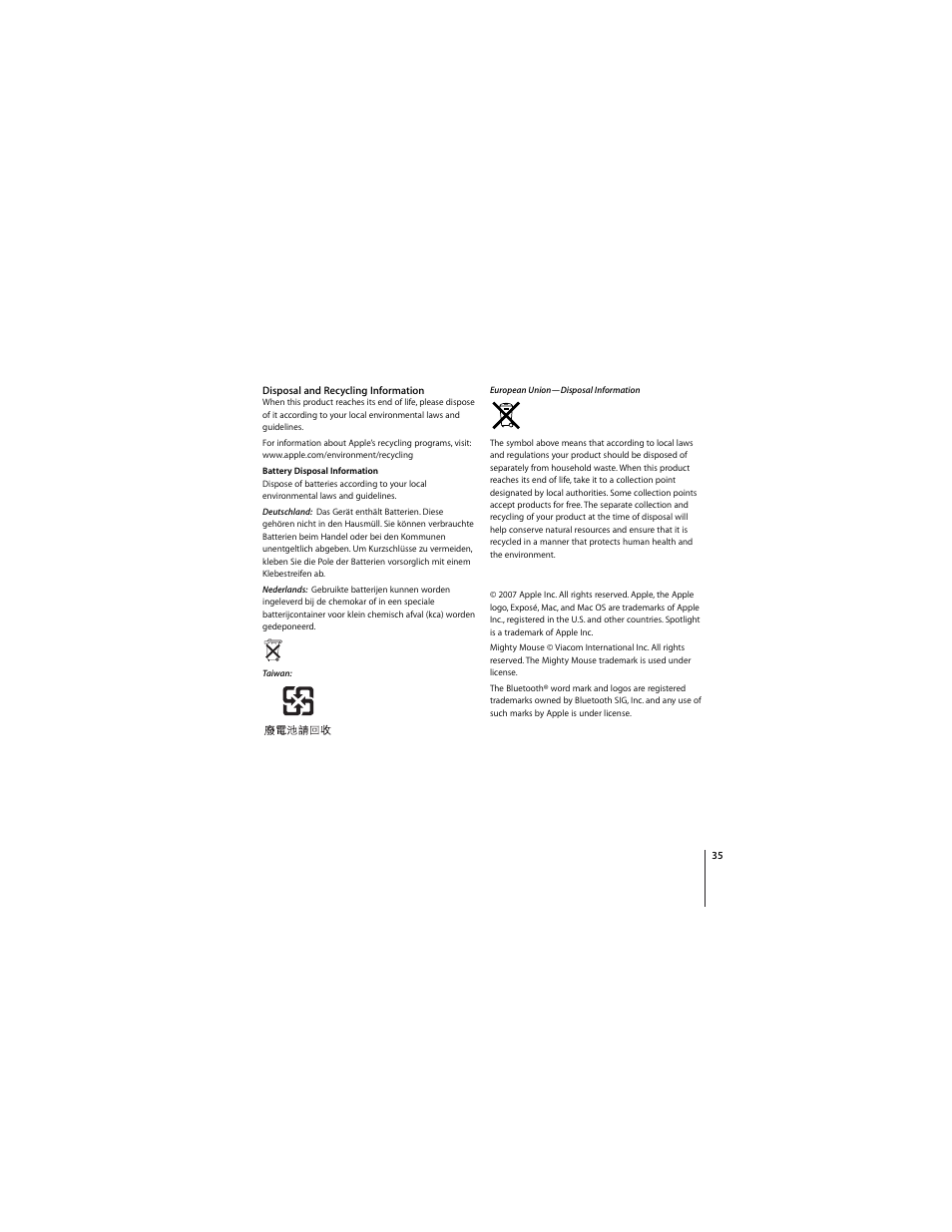 Apple Wireless Mighty Mouse User Manual | Page 35 / 36