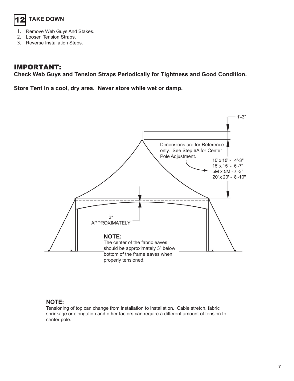 Important | Anchor CENTURY FRAME TENTS 10X10, 15X15, 5M AND 20X20 User Manual | Page 7 / 8