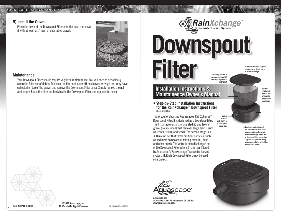 Aquascape Downspout Filter (30166) User Manual | 2 pages