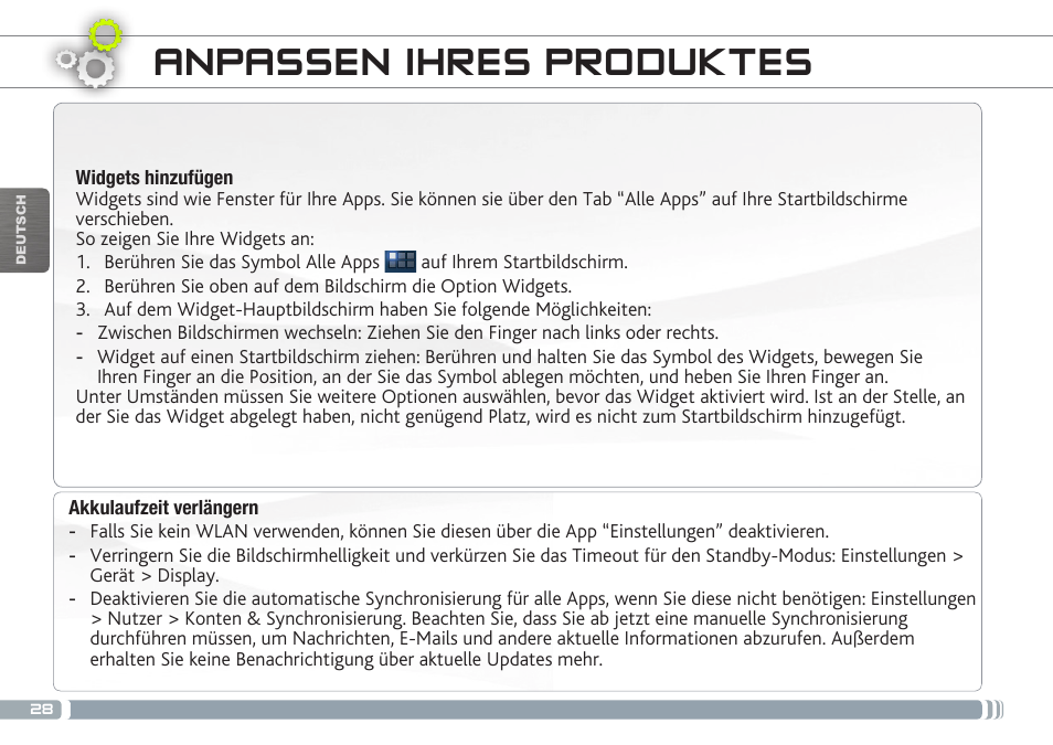 Anpassen ihres produktes | ARNOVA GBOOK User Manual | Page 28 / 82