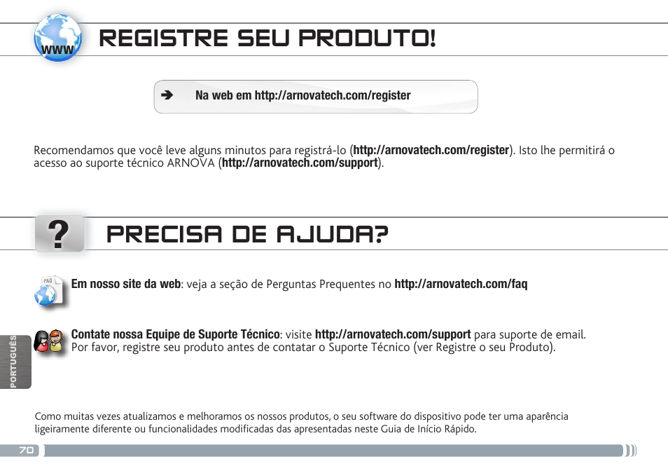 Registre seu produto, Precisa de ajuda | ARNOVA GBOOK User Manual | Page 70 / 82