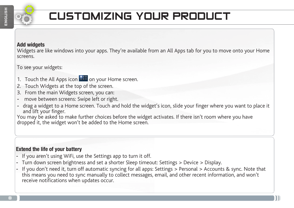 Customizing your product | ARNOVA GBOOK User Manual | Page 8 / 82